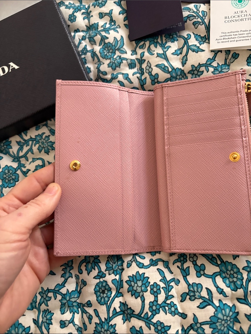 Prada Pink Saffiano Zip-Around Wallet with Gold Logo - Picture 4 of 13